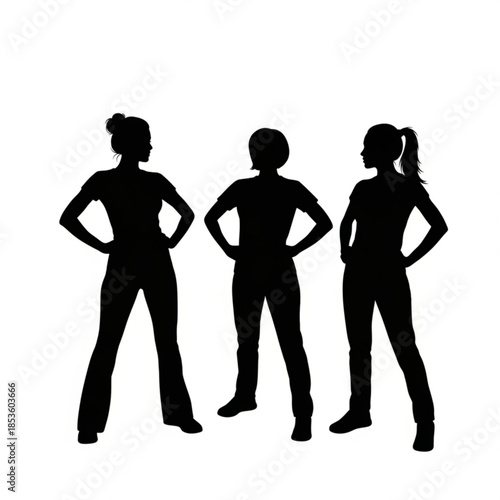 Three confident women standing in black silhouette