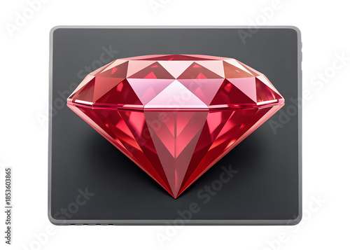 Ruby diamond gem icon illustration symbolizing wealth, luxury, and precious value on a transparent background