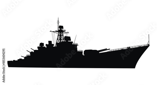 A striking black silhouette of a large naval destroyer ship powerfully suggesting maritime strength silhouette
