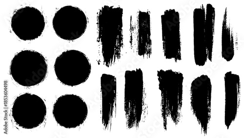 Set of grunge circles and brush strokes. Vector illustration 