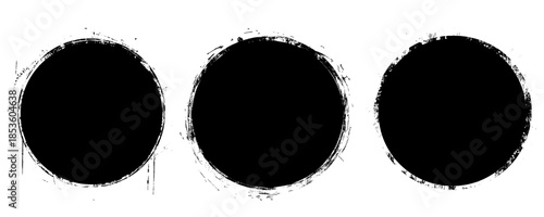 Hand drawn stains round shape set. Abstract textured black round smears isolated on a white background