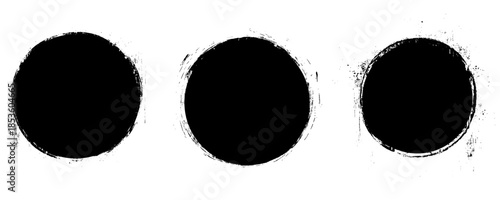 Hand drawn stains round shape set. Abstract textured black round smears isolated on a white background