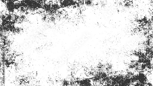 Black and white textured grunge overlay with scattered speckles and rough edges