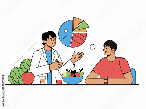 Nutrition consultation with a dietician discussing healthy eating and data analysis
