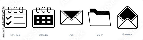 A set of 5 business icons as schedule, calendar, email