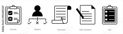 A set of 5 business icons as survey, option, contract