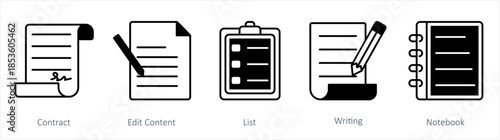 A set of 5 business icons as contact, edit content, list