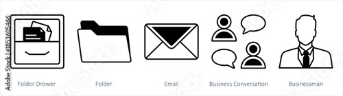 A set of 5 business icons as folder drower, folder, email