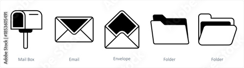 A set of 5 business icons as mail box, email, envelope