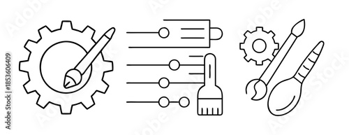 Creative engineering settings and design tools icon set for project use.