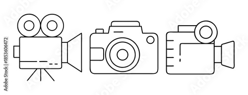 Outline icons: film camera, digital slr, and video recording equipment