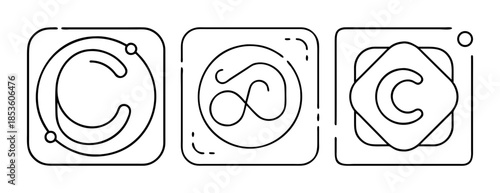 Abstract line art icons set: letter c, infinity symbol, and creative designs
