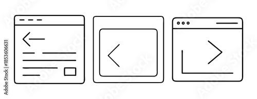 Web browser navigation, coding symbols, and ui elements outline icon set