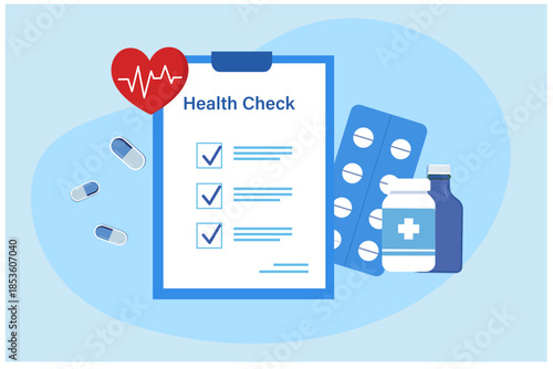 Medical health check. Stethoscope with medical check list board. Medical and health insurance concept.