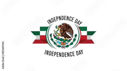 Mexican Independence Day Celebration Emblem with National Flag Colors and Eagle Symbol