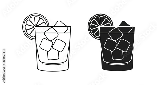 Two glasses of refreshing drink with citrus slices and ice shown in a striking silhouette