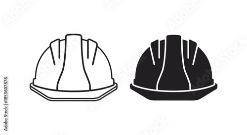Two distinct construction helmets are displayed one white and one black showcasing a striking silhouette