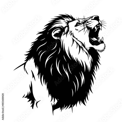 Majestic lion roaring with fierce expression and shaggy mane