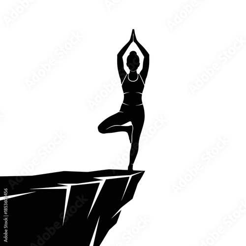 Serene woman practicing yoga on cliff edge in peaceful pose