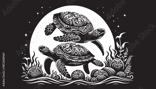 black color turtle silhouette vector illustration, solid white background