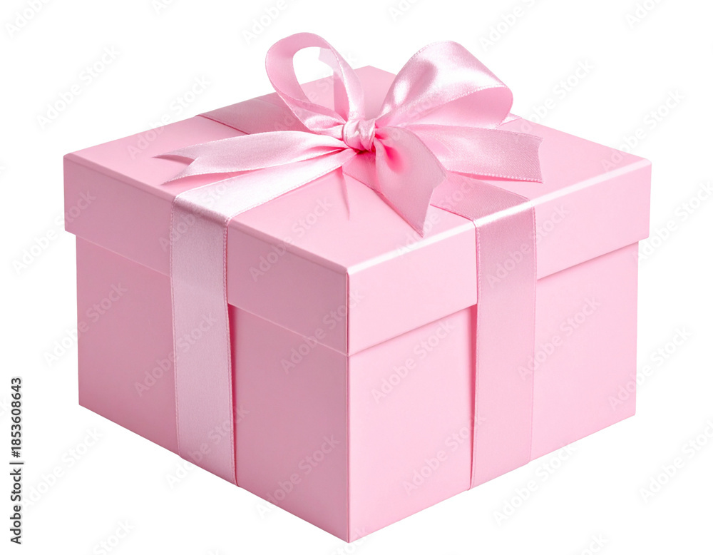 Fototapeta premium Angled Pink Gift Box with Heart Bow, Side Perspective, Isolated on Transparent Background