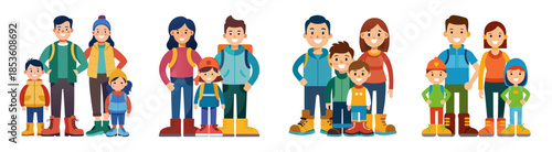 Happy family in hiking boots enjoying outdoor adventures together