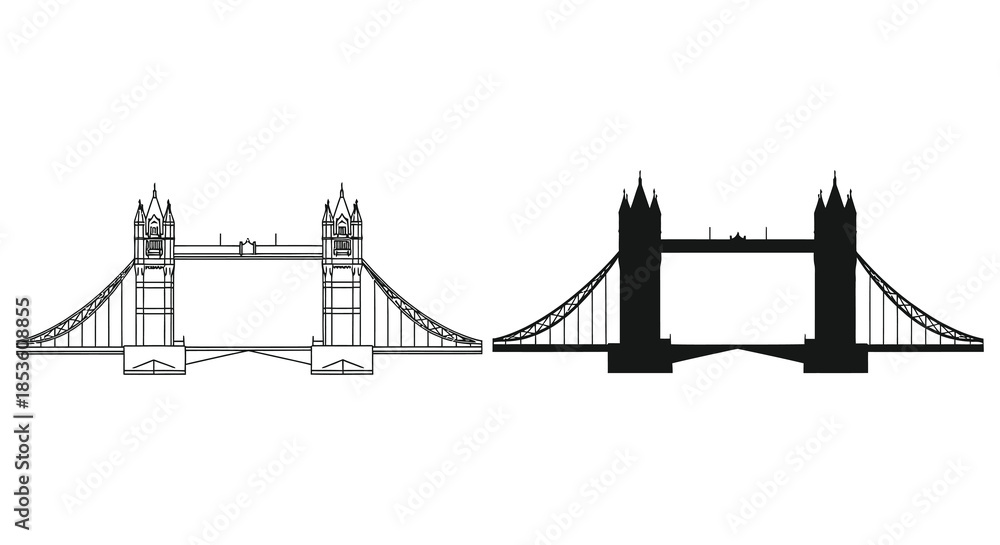 Fototapeta premium A striking depiction of tower bridge showcasing its iconic architecture in a dark silhouette