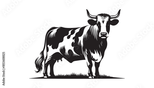 black color cow silhouette vector illustration, solid white background