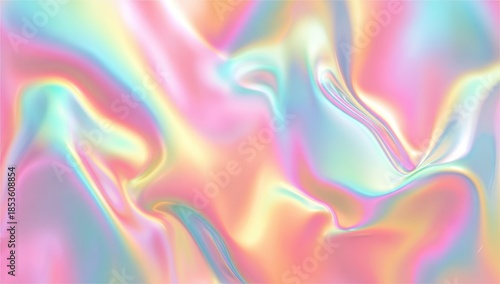 Shimmering Holographic Pastel Waves - A Fluid Iridescent Abstract Background Texture.