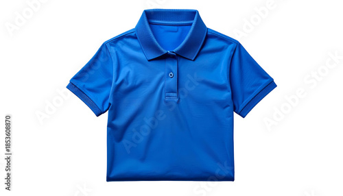 A vibrant blue polo shirt isolated against a black background, centered and in perfect view