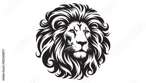 black color lion head silhouette vector illustration, solid white background