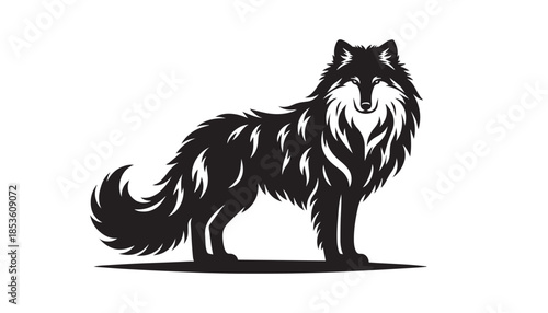black color wolf silhouette vector illustration, solid white background