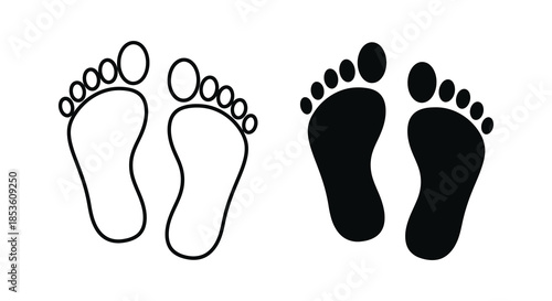 A contrasting depiction of baby footprints one outlined and the other solid a graphic silhouette