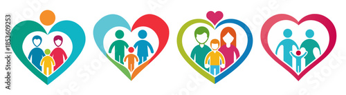 Colorful heart family symbol celebrating love togetherness and unity