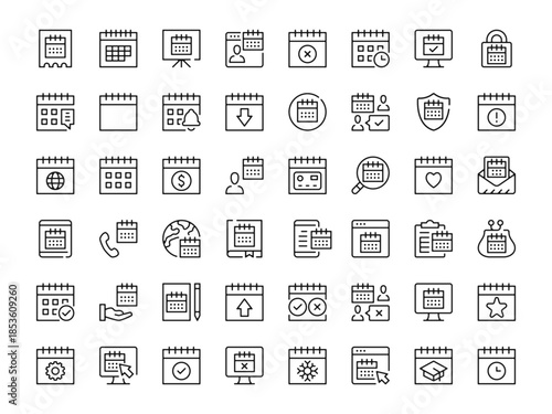Calendar icon set. Vector line icons collection. Outline symbols. Modern design