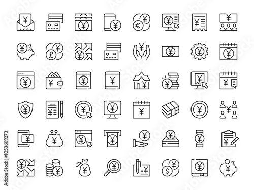 Yen icon set. Vector line icons collection. Outline symbols. Modern design