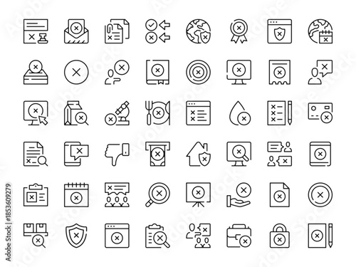 X mark icon set. Vector line icons collection. Outline symbols. Modern design