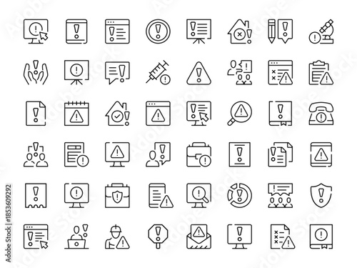 Warning icon set. Vector line icons collection. Outline symbols. Modern design