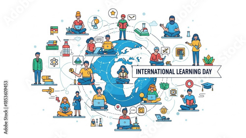 International learning day illustration with people studying