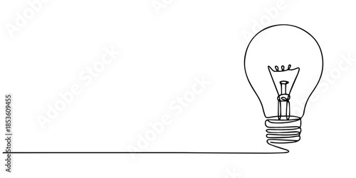 Continuous one line drawing of an electric light bulb, a symbol of an idea, Continuous stroke light bulb icon, Minimal one line light bulb drawing, Electric light bulb icon on white background, vector