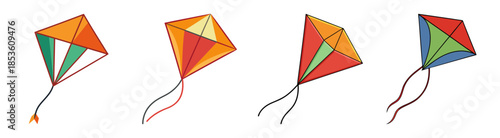 Colorful kites flying high on a bright day outdoors