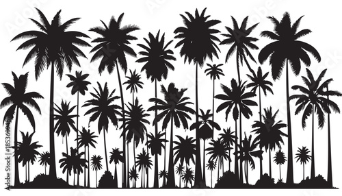 black color palm tree set silhouette vector illustration, solid white background