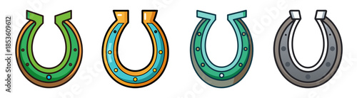 Four colorful lucky horseshoe designs isolated on a