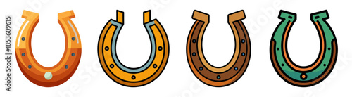Four lucky horseshoe icons various colors for good fortune