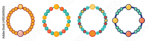 Four colorful beaded bracelets for moms isolated graphic design