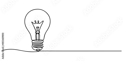 Continuous one line drawing of an electric light bulb, a symbol of an idea, Continuous stroke light bulb icon, Minimal one line light bulb drawing, Electric light bulb icon on white background, vector