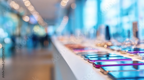 Wallpaper Mural Showroom displays of smartphones on a table at a technology store Torontodigital.ca