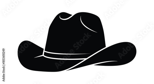 A striking black cowboy hat design presented in a bold and dramatic silhouette