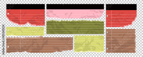 Torn Rip Edge Paper Set. Cut Note Scrap Piece Frame. Ripped Sheet Page Texture. Vector Illustration