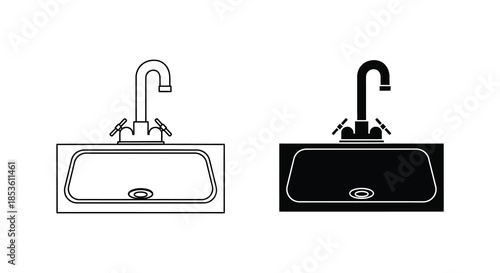 A comparison of two kitchen sink designs one light and one dark presented as a silhouette